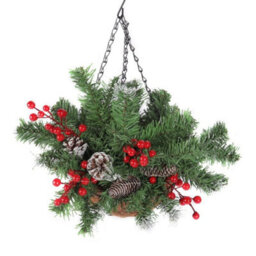 Artificial Christmas Holly Basket Hanging Topiary Garden Basket Flower Winter - thumbnail 5