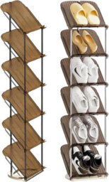 6 Tier Clear Sloping Shoe Rack Smoke Clear Tall Narrow Vertical Shoe Organiser With Transparent Pet Shelves Steel Frame - thumbnail 2