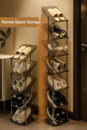 6 Tier Clear Sloping Shoe Rack Smoke Clear Tall Narrow Vertical Shoe Organiser With Transparent Pet Shelves Steel Frame - thumbnail 4
