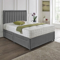 Dining Tables Cairo Matching Headboard Divan Set, 2 Drawer On Same Side With Sprung 1500 Comfort Mattress - Damask Fabric Grey - King - thumbnail 1