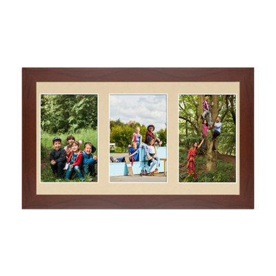 AK Frames 40X20Cm Rose Wood Modern Multi Photo Frame With Ivory Mount - Holds 3 Apertures (3X) 6X4 Photos - image 1