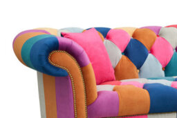 Multicoloured Velvet Patchwork 3 Seater Scroll Arm Chesterfield Sofa - thumbnail 5