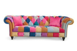 Multicoloured Velvet Patchwork 3 Seater Scroll Arm Chesterfield Sofa - thumbnail 4