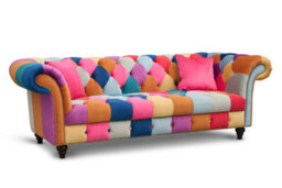 Multicoloured Velvet Patchwork 3 Seater Scroll Arm Chesterfield Sofa - thumbnail 3