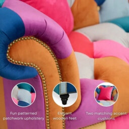 Multicoloured Velvet Patchwork 3 Seater Scroll Arm Chesterfield Sofa - thumbnail 8