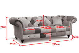 Multicoloured Velvet Patchwork 3 Seater Scroll Arm Chesterfield Sofa - thumbnail 7