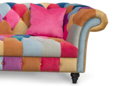 Multicoloured Velvet Patchwork 3 Seater Scroll Arm Chesterfield Sofa - thumbnail 6