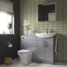 Veleka Gloss Grey Double Bathroom Cabinet With Mirrored Door (H)540mm (W)550mm - thumbnail 3
