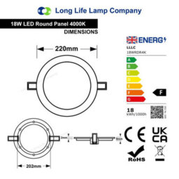 Long Life Lamps Company 18W Led Round Recessed Ceiling Panel 4000K - thumbnail 2