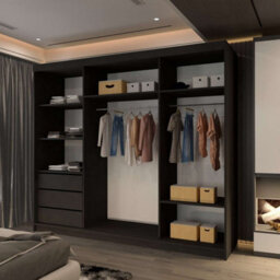 Sliding Wardrobes 4 u LTD Modern Sliding Wardrobe Led Light - Full Length Mirror Center Panel, Soft-Close 3 Doors Wardrobe - Black 250Cm - thumbnail 3