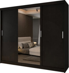 Sliding Wardrobes 4 u LTD Modern Sliding Wardrobe Led Light - Full Length Mirror Center Panel, Soft-Close 3 Doors Wardrobe - Black 250Cm - thumbnail 2