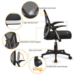 Yaheetech Mesh Office Chair With Flip-Up Armrests - Black - thumbnail 4