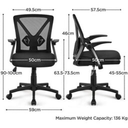 Yaheetech Mesh Office Chair With Flip-Up Armrests - Black - thumbnail 3