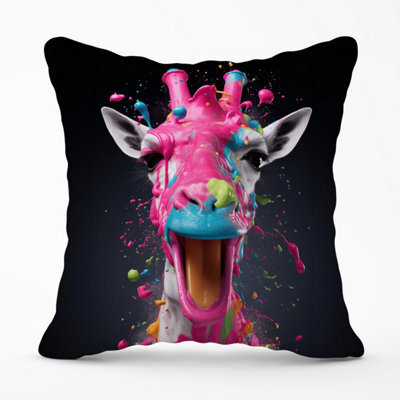Warren Reed Designer Splashart Giraffe Face Pink Outdoor Cushion 45Cm X 45Cm - image 1
