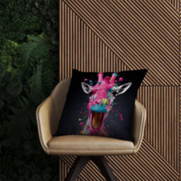 Warren Reed Designer Splashart Giraffe Face Pink Outdoor Cushion 45Cm X 45Cm - thumbnail 2