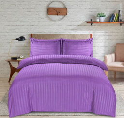 Casabella Satin Stripe Duvet Cover Sets, Double Purple Bedding With Satin Stripes, Double Duvet Set & Pillowcases - thumbnail 3