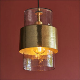 Loops 2 Pack Hanging Ceiling Pendant Light - Hammered Brass Plate & Textured Clear Glass - 10W Led E27 - thumbnail 4