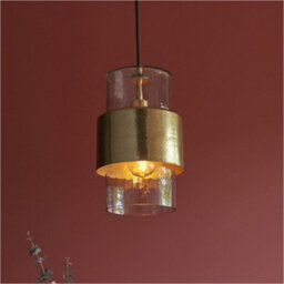 Loops 2 Pack Hanging Ceiling Pendant Light - Hammered Brass Plate & Textured Clear Glass - 10W Led E27 - thumbnail 3