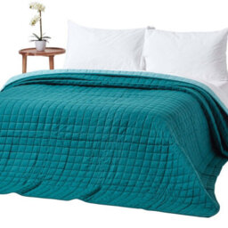 Homescapes Cotton Quilted Reversible Bedspread Teal & Blue, 230 X 250 Cm