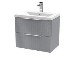 Hudson Reed Fluted Wall Hung 2-Drawer Vanity And Mid-Edge Basin, Contemporary Sink Vanity Unit, Satin Grey, 600mm - thumbnail 1