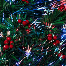 Green Fibre Optic Christmas Tree 7Ft With Multi Coloured Fibre Optic Lights And Red Berries - thumbnail 2