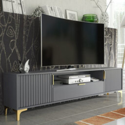 Tv Unit Tide Crest 200Cm - Dark Grey & Gold - thumbnail 7