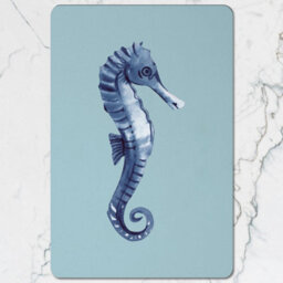 Benjamin Tate Design Seahorse Designer Artwork Placemat Coaster Set Blue With Wood Base Limited Edition - thumbnail 2