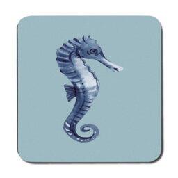 Benjamin Tate Design Seahorse Designer Artwork Placemat Coaster Set Blue With Wood Base Limited Edition - thumbnail 3