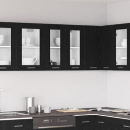 Berkfield Hanging Glass Cabinet In Black Oak - 60X31X60 Cm, Made From Engineered Wood