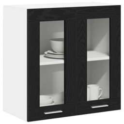 Berkfield Hanging Glass Cabinet In Black Oak - 60X31X60 Cm, Made From Engineered Wood - thumbnail 3
