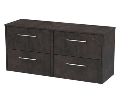 Hudson Reed Juno Wall Hung 4 Drawer Vanity Unit & Matching Worktop, Metallic Slate Woodgrain, 1205 X 390 mm - image 1