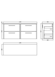 Hudson Reed Juno Wall Hung 4 Drawer Vanity Unit & Matching Worktop, Metallic Slate Woodgrain, 1205 X 390 mm - thumbnail 4