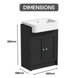 Belofay Vanity Unit With Basin, 600mm Floor-Standing Bathroom Cabinet In High Matt Grey, 1 Tap Hole Ceramic Basin - thumbnail 2