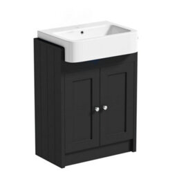 Belofay Vanity Unit With Basin, 600mm Floor-Standing Bathroom Cabinet In High Matt Grey, 1 Tap Hole Ceramic Basin - thumbnail 1