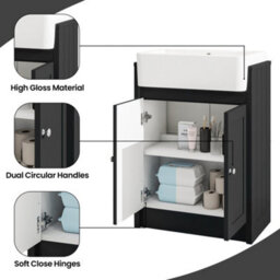 Belofay Vanity Unit With Basin, 600mm Floor-Standing Bathroom Cabinet In High Matt Grey, 1 Tap Hole Ceramic Basin - thumbnail 6