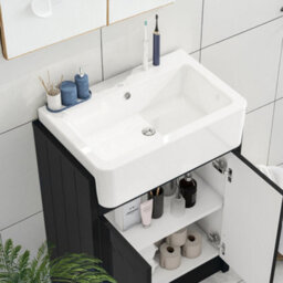 Belofay Vanity Unit With Basin, 600mm Floor-Standing Bathroom Cabinet In High Matt Grey, 1 Tap Hole Ceramic Basin - thumbnail 5