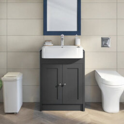 Belofay Vanity Unit With Basin, 600mm Floor-Standing Bathroom Cabinet In High Matt Grey, 1 Tap Hole Ceramic Basin - thumbnail 4