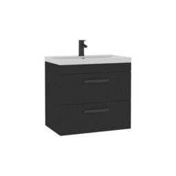 Royal Bathrooms Turin 600mm Wall Hung Vanity Unit Matt Black 2 Drawer Mid-Edge Basin With Matt Black Handles - thumbnail 6