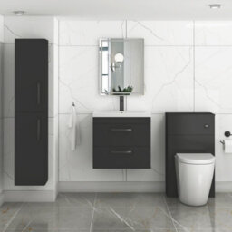 Royal Bathrooms Turin 600mm Wall Hung Vanity Unit Matt Black 2 Drawer Mid-Edge Basin With Matt Black Handles - thumbnail 4