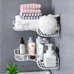 2X White Organiser Storage Rack Corner Shower Caddy Self Adhesive Bathroom Shelf - thumbnail 1