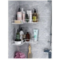 2X White Organiser Storage Rack Corner Shower Caddy Self Adhesive Bathroom Shelf - thumbnail 7