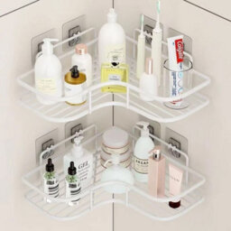 2X White Organiser Storage Rack Corner Shower Caddy Self Adhesive Bathroom Shelf - thumbnail 5