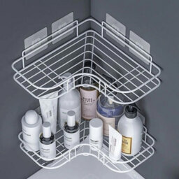2X White Organiser Storage Rack Corner Shower Caddy Self Adhesive Bathroom Shelf - thumbnail 6