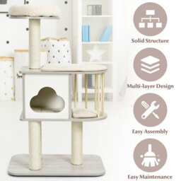 Costway Wooden Cat Tower 4-Tier Cat Tree Climbing Play Center W/ Scratching Sisal Posts - thumbnail 8