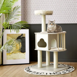 Costway Wooden Cat Tower 4-Tier Cat Tree Climbing Play Center W/ Scratching Sisal Posts - thumbnail 4