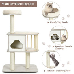 Costway Wooden Cat Tower 4-Tier Cat Tree Climbing Play Center W/ Scratching Sisal Posts - thumbnail 5