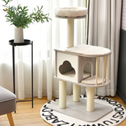 Costway Wooden Cat Tower 4-Tier Cat Tree Climbing Play Center W/ Scratching Sisal Posts - thumbnail 3