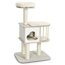 Costway Wooden Cat Tower 4-Tier Cat Tree Climbing Play Center W/ Scratching Sisal Posts