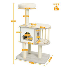 Costway Wooden Cat Tower 4-Tier Cat Tree Climbing Play Center W/ Scratching Sisal Posts - thumbnail 2