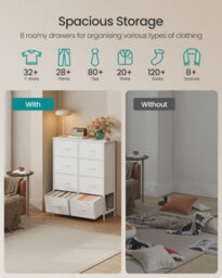 LEDREM Drawer Storage Unit, Chest Of Drawers For Bedroom, Closet, 8 Fabric Drawers, White - thumbnail 3